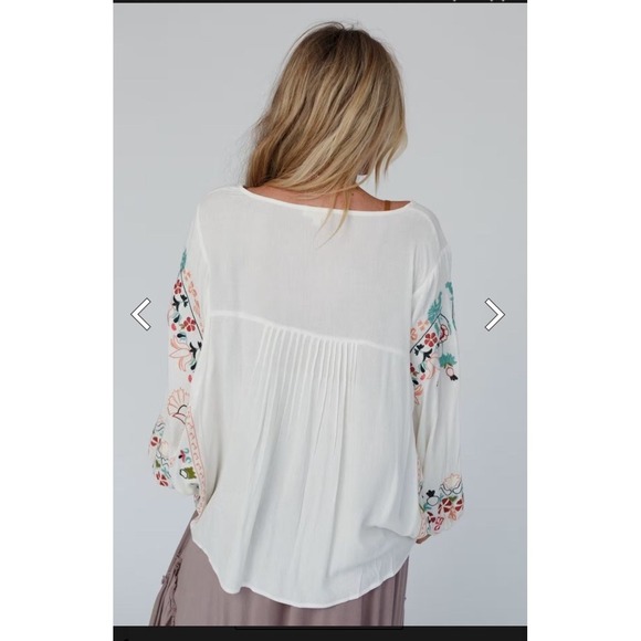 Three Bird Nest Blouse Frida Embroidered Dolmam Boho Flowy Peasant Hippie Medium - Picture 3 of 12